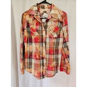 Jak Womens Rose Green Plaid  Chambray Shirt Dress Size XS L/S USA